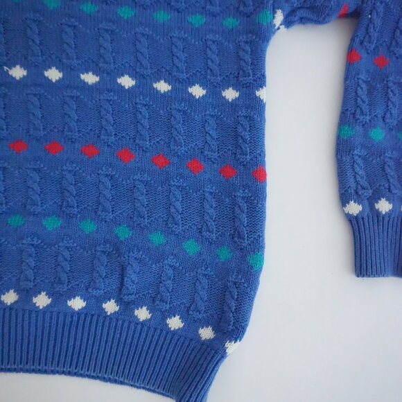 Vintage Izod Blue Cotton Patterned V Neck Sweater Eclectic Grandpa Preppycore XL - Picture 5 of 10